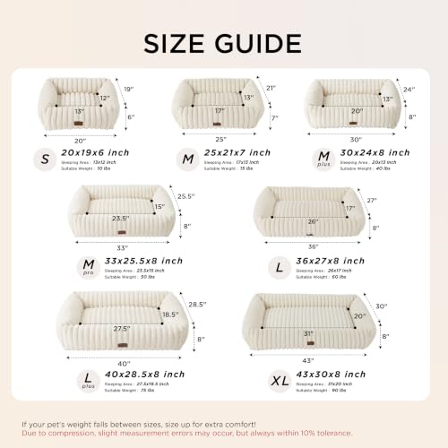 Image of Bedsure ComfyFleece Cute Dog Bed Medium Large Size Dog Washable,33in Cream | Furry Big Pet Beds,Square Rectangle Orthopedic Corduroy Aesthetic,Removable Zipper Cover,Non-Slip Bottom,Up To 50 Lbs