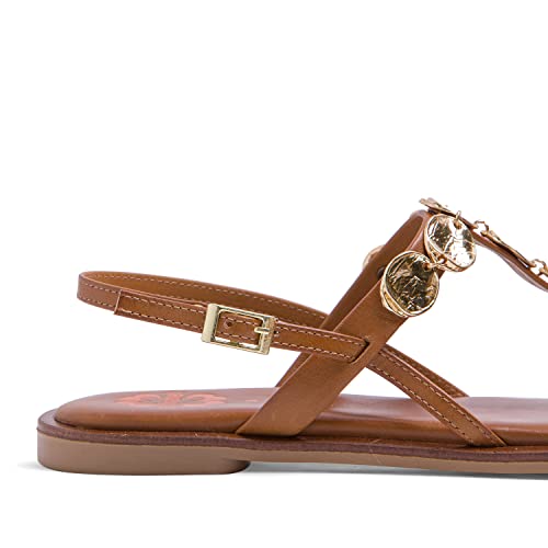 PORRONET - Sandalia plana de piel color avellana con adornos Antonella talla 38 Cover