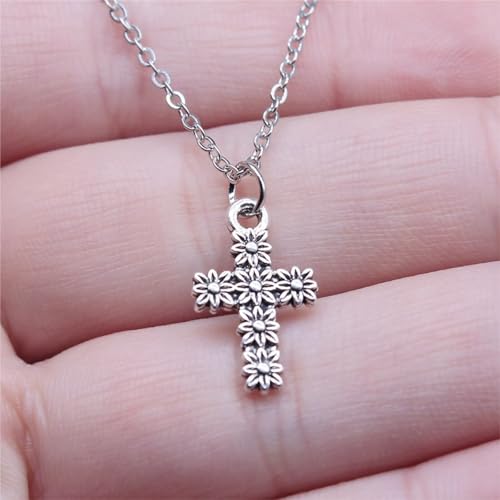 Collar de cruz para niñas el regalo de joyería perfecto con colgante de flor clásico 4