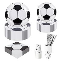 CEILIWEN 125PCS Football Party Tableware Set - 25 Guest Premium Paper Plates (9\u201D & 7\u201D), Cups, Napkins & Straws - Complete World Cup, Sports Theme Birthday Party Decorations