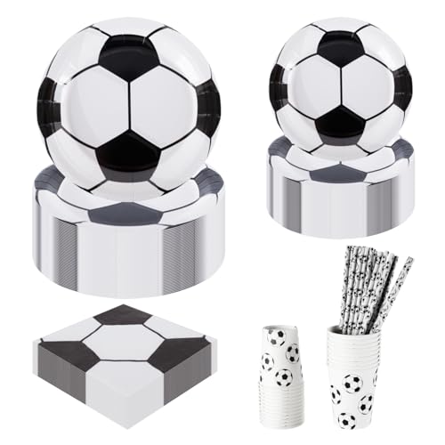 CEILIWEN Set Completo per Feste a Tema Calcio 125PCS - 25 Piatti di Carta Premium (9” & 7”), Bicchieri, Tovaglioli e Cannucce - Decorazioni per Compleanni a Tema Mondiali e Sportivo