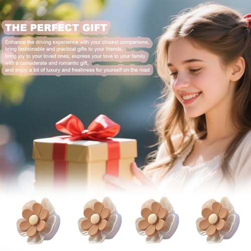 Image of Flower Car Air Vent Clips, 4 PCS Cute Vehicle Air Conditioning Outlet Clamps, Automotive Interior Dashboard Charm Decoration Accessories, Universal for Sedan, SUV, Truck (Coffee)