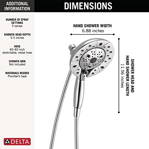 Image of Delta Faucet 5-Spray In2ition Dual Shower Head with HandHeld Spray, H2Okinetic Chrome Shower Head with Hose, Showerheads, Handheld Shower Heads, Magnetic Docking, Chrome 58480-25-PK