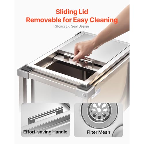 Image of VEVOR Commercial Ice Bin, Underbar Ice Bin, Stainless Steel Ice Chest with Sliding Lid, Bottle Holders, Adjustable Bullet Feet, Cooler Cart Cocktail Unit for Bar Restaurant Pub
