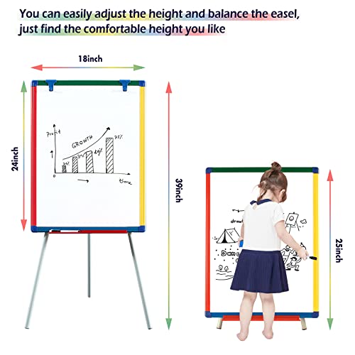 Magnetic Whiteboard Easel With Stand Dry Erase Flipchart Board For School Classroom Home Children Teaching Display,Colorful Frame,24X18Inches #TOP3