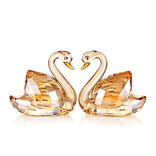 Crystal Swan A Pair Sparkle Valentines Day Sweet Gifts Figurine Collection Paperweight Table Centerpiece Ornament (Gold)
