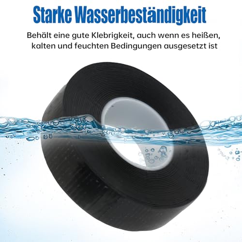 Deepton 2 Rollen Selbstverschweißendes Isolierband - 10m x 23mm x 0.8mm - Isolierband Wasserdicht Schwarz, Selbstverschweißendes Klebeband, Vulkanisierband - Zum Isolieren, Reparieren und Bündeln