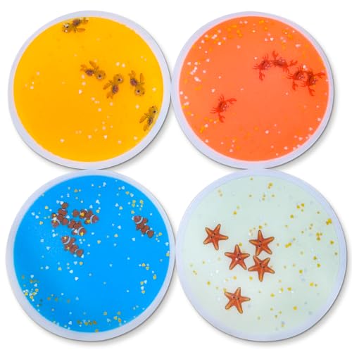 Image of Onyoloy Kids Sensory Liquid Tiles: 11.8" X 11.8", Set of 4 Round Liquid Fusion Activity Play Mats with Different Glow-in-The-Dark Colors for Baby, Toddler and Kids Gym, Nursery, Playroom.