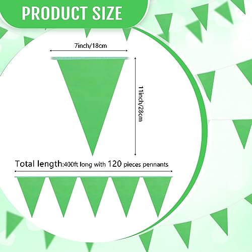 Image of Preboun 400 ft Solid Pennant Banner Flags 240 Pcs String Hanging DIY Triangle Bunting Bulk Garland for Grand Opening Carnival Birthday Party Decoration Outdoor(Green)