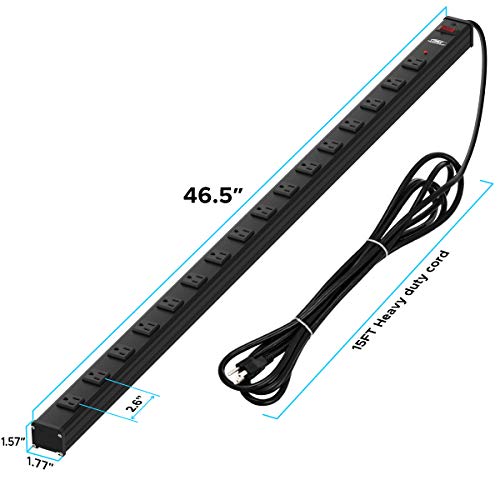 Crst Heavy Duty Surge Protector Power Strip Wide Spaced 16-Outlet 15 Feet Long Extension Cord Power With Circuit Breaker 1800 Joule For Home, Office, Commercial #TOP7