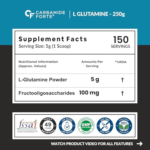Image of Carbamide Forte L Glutamine Powder | Glutamine Supplement for Men | Unflavoured - 250 Grams (Pack of 3)