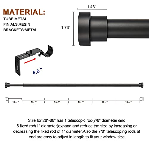 Briofox Black Curtain Rods For Windows 48 To 84 Inch-1 Inch Heavy Duty Adjustable Curtain Rod With Modern Decorative End Cap Finials #TOP3