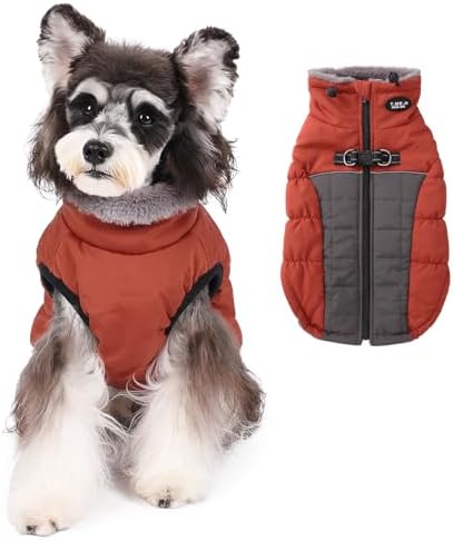 Norbi Dog Winter Coat, Warm Dog Coat Reflective Waterproof Turtleneck Cozy Dog Jacket (Medium, Brick Red)
