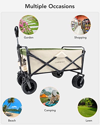 Camperfect Beach Wagon With Big Wheels For Sand, Folding Wagon Beach Cart Sand Outdoor All-Terrain Foldable Wagon Garden Cart With Adjustable Handle For Camping, Sports, Shopping #TOP4