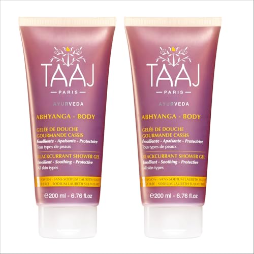TAAJ | Gelatina de Ducha Cassis Abhyanga | Propiedades Antioxidantes | Limpia la Piel con Suavidad | Piel Delicadamente Perfumada | Fabricado en Francia | Vegano y Cruelty Free | Pack de 2 × 200 ml