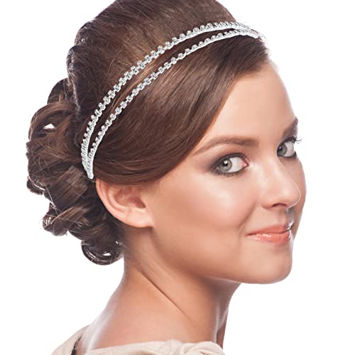 8 Pcs Rhinestones Wedding Headbands Bridal Floral Crown Headband Pearls Headband Crystal Goddess Leaf Headband Tiara Bridal Hairband Hair Accessories For Bride Bridesmaids Wedding Party #TOP2