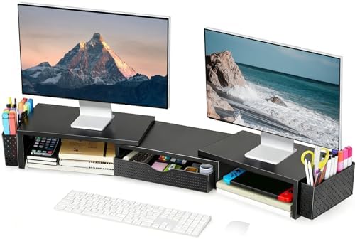 Spacrea Dual Monitor Stand Riser with Drawer and 2 Pen Holders | ...
