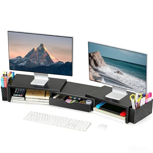 Spacrea Metal Desk Organizers and Accessories, Dual Monitor Stand Riser with Drawer and 2 Pen...
