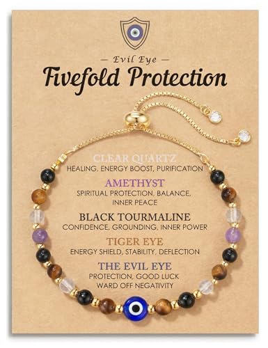 HGDEER Evil Eye Bracelets, Crystal Bracelets Protection Black Tourmaline Tigers