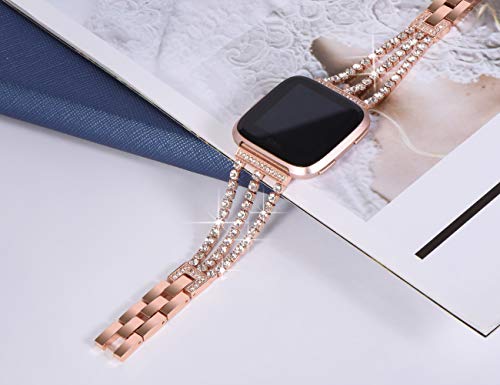 Surace Compatible With Fitbit Versa 2 Band For Women Bracelet With Bling Diamond Replacement For Fitbit Versa Band Versa Lite Bands Smart Watch, Rose Gold #TOP1