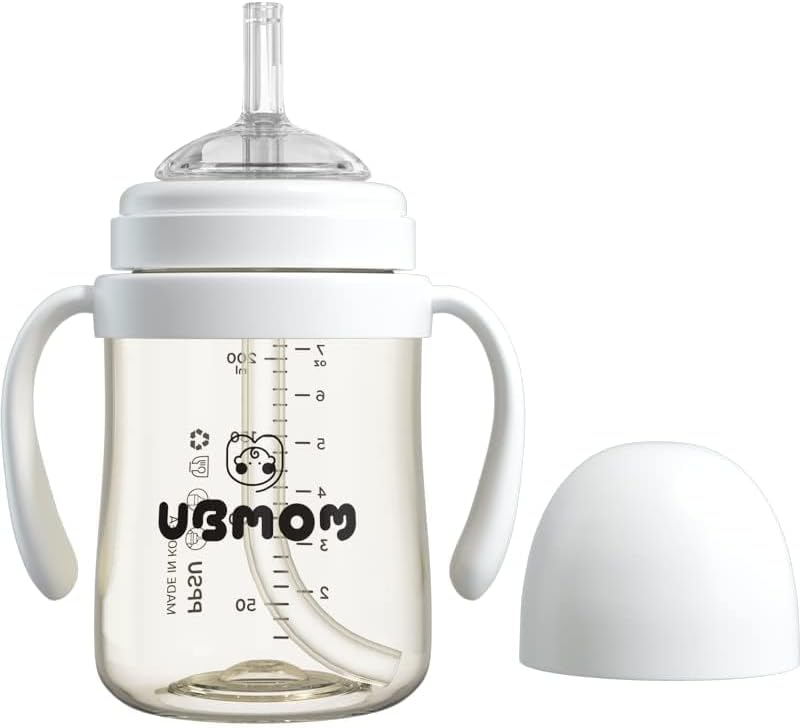 UBMOM No-spill, Backflow prevention Sippy Cup with Straw, PPSU Learner Cup with Handle for Baby and Toddlers, BPA free, 6.76oz (White) - Image 2