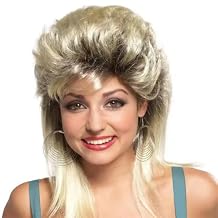 Tseses Blonde Mullet Wigs for Women 80s Shoulder Length Disco Synthetic Halloween Dark Roots Hair Wig for 70s 90s Costume Wig