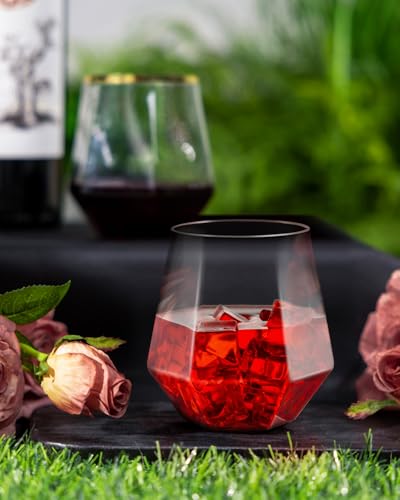 Image of BESTSTAR 40 PCS Clear 12 Oz Diamond Plastic Wine Whiskey Glasses | Stemless Unbreakable Disposable Wine Glasses for Party,Ideal for Weddings, Christmas, Halloween,Holidays,pool party,Daily Use