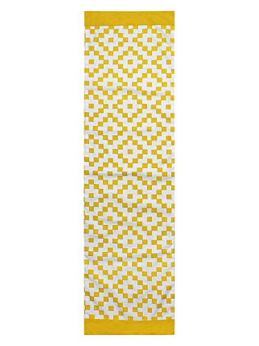 Image of Dekor World Fun with Checks Printed Yellow Table Runner (33x180cm) (Pack of 1)-6 Seater Dinning & Center Table