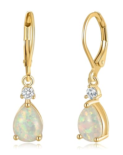 Drop Dangle Earrings for Women, Pear Cut Created Opal Teardrop Earrings, Silver Rose Gold Plated Copper Brass Micro Jewelry Gifts Box