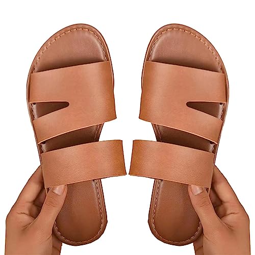 higyee Sandali piatti estivi da donna | Slip femminile su sandali di grandi dimensioni | Sandali piatti a punta aperta di grandi dimensioni Scarpe piatte per libero per passeggiate all'aperto