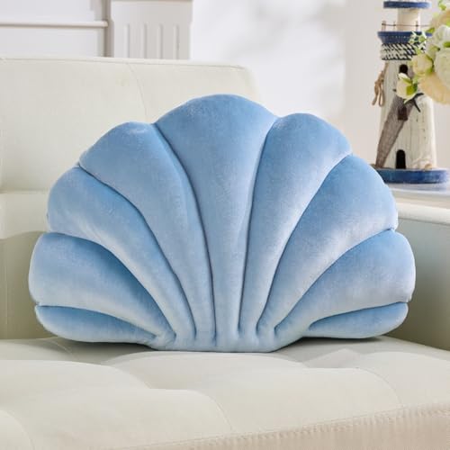 Vdoioe Shell Pillow,Seashell Decorative Pillow Light Blue Seashell Shaped Throw Pillows 13x10 Inch Decorative Room Decor Cute Pillows for Couch Bed Home Decor