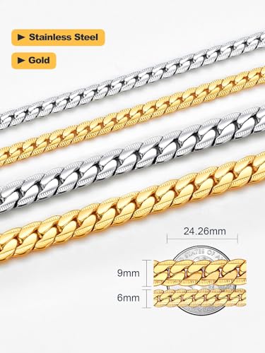 U7 Men 18K Gold Plated Chain Fashion Jewelry 6MM Wide Unique Snake Curb Chain Necklace, 18 Inch Choker