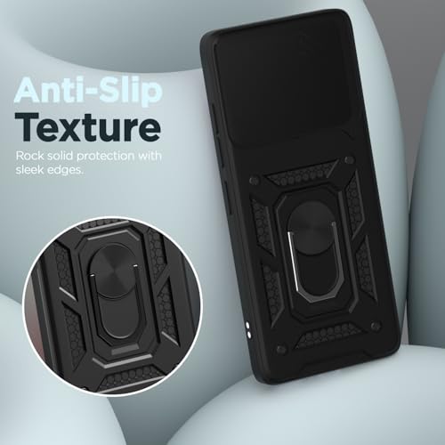 Image of Pikkme Back Cover for Poco M7 Pro 5G | D10 Tough Armor | 360 Protection Case | Sliding Camera Shield Cover & Ring Holder Stand Bumper Case (Black)