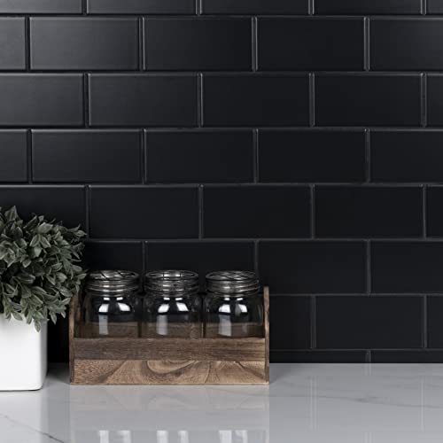 Somertile Crown Heights 3"X 6" Matte Black Ceramic Wall Tile #TOP1