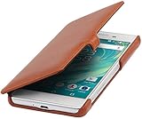 STILGUT Book Type Hülle mit Clip, Hülle Leder-Tasche für Sony Xperia X Performance. Seitlich klappbares Flip-Hülle aus Echtleder, Cognac