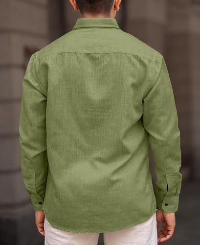 Image of Men's Solid Linen Blend Cotton Shirt | Full Sleeve Plain Shirt for Men | Regular Fit Casual & Formal Wear