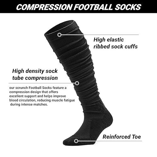 Scrunch Football Socks, Extra Long Padded High Performance Compression Soccer Socks for Men and Youth Boys2