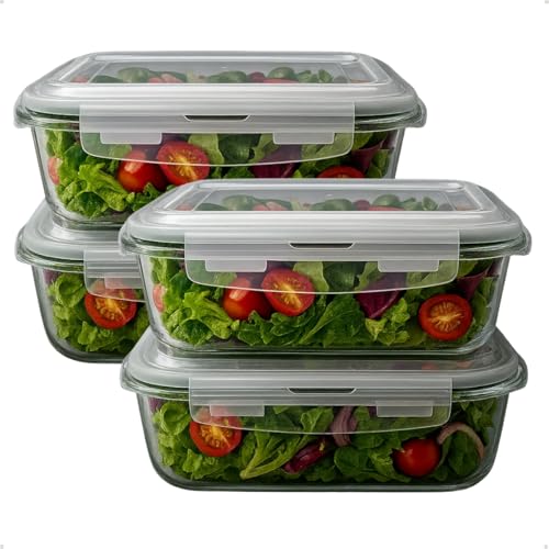 Conjunto de Recipientes de Vidro para Almoço com Fechamento (4-Pack)