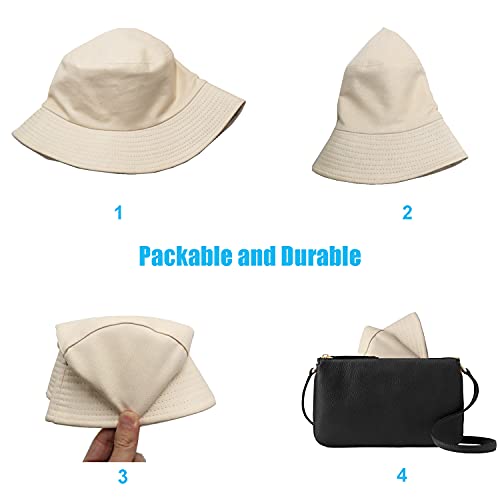 Image of Bucket Hat for Women Men, Reversible Cotton Summer Sun Beach Cap Solid Color Style