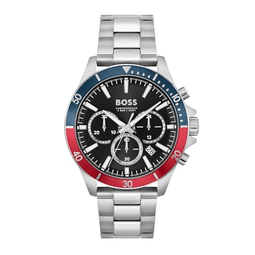 BOSS Chronograph Quarz Uhr für Herren Kollektion TROPER mit Silbernes Edelstahlarmband - 1514108