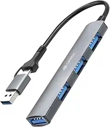Hub USB-c 3.0 HU-C500GY C3Tech, Com 4 Portas de saida USB 3.0, USB 2.0, Plug and Play, Material Externo Alumínio