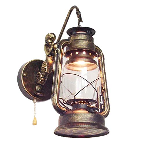 Applique retrò Lampada da parete a forma di sirena con lanterna a cherosene con interruttore a tirante, applique da comodino antico vintage LED E27 Lampada da parete in ferro battuto per interni per