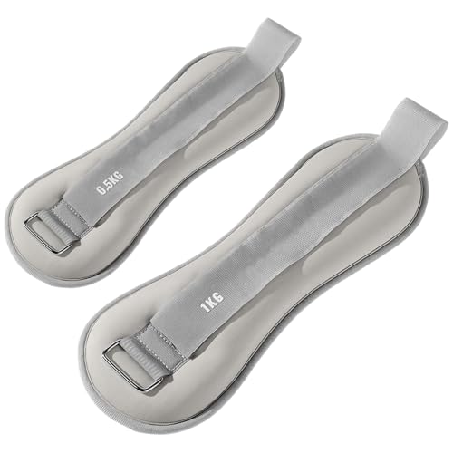 wkao Grey and, 3.3 Lbs (1.5 Kg) Ankle Weights, 2 Pcs, Adjustable Cuffs, Ideal for Fitness Exercise
