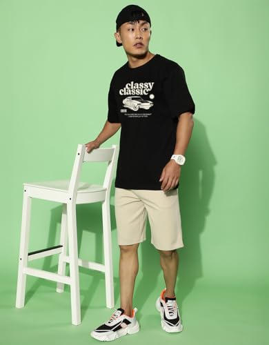 Image of Cotton Blend Oversized Loose Fit Drop Shoulder Graphic Printed Men's Half Sleeve T-Shirt (Sizes: S to 2XL)
