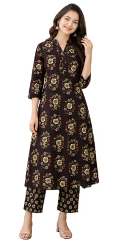 Image of CREATION & YOU Women's Pure Cotton Floral Printed Kurta with Palazzo Pants | Ethnic Set | Kurti Set for Women | Cotton Cord Set for Women