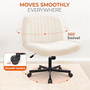 Orange Factory Criss Cross Chair, Wide Fabric Vanity Desk Seat, Beige Wheel — photo 5 of 6