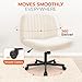 Orange Factory Criss Cross Chair Wheels Wide Cross Legged Office Desk Vanity Chair Comfy Fabric Armless Adjustable Swivel for Home Computer Task (Beige)