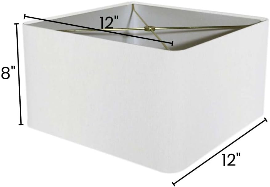 12"x12"x8" Heartland Rounded Corner Premiere Hardback Square Drum Lampshade, White Linen Fabric