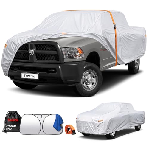 Tozaroa Car Cover Waterproof All-Weather Heavy-Duty Outdoor Full Exterior Automobiles Truck(Length 243-250 inch) with Windshield Sun Shade Universal Fit Ford F-Series F-150 Tundra RAM 1500 2500etc