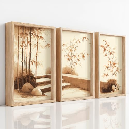 Toile impression botanique japonais lot de 3 tableaux bambou 42x59.4 cm